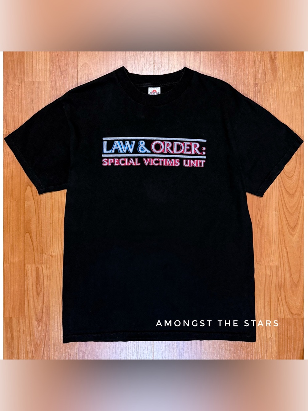 Vintage Law & Order SVU Red, Blue & Silver Puff Print Black T-Shirt 90s Y2K